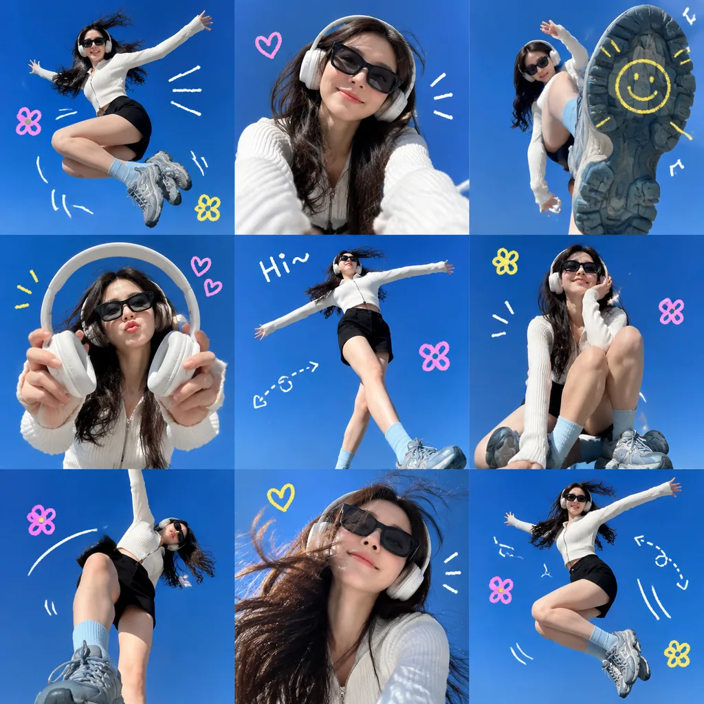 Doodle Blue-Sky Nine-Grid Photo Collage