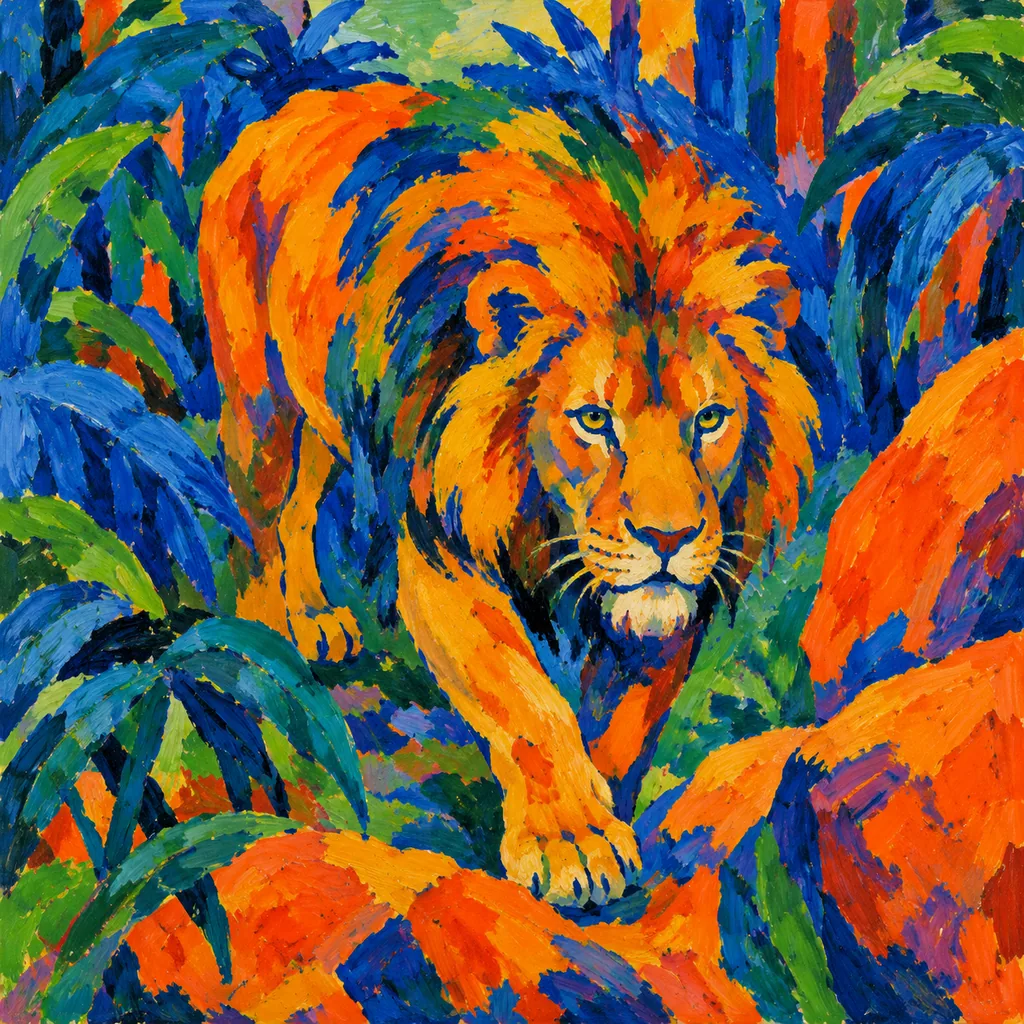 Fauvist Lion in Electric Jungle