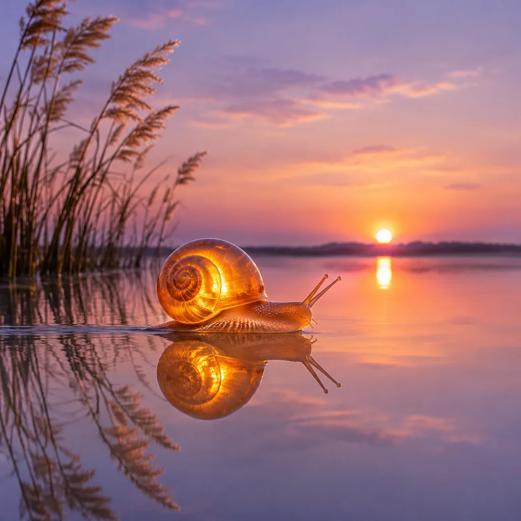 Glowing Snail Sunset Water Wallpaper