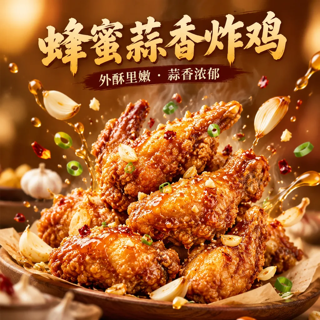 Honey garlic fried chicken bursting with glaze and garlic