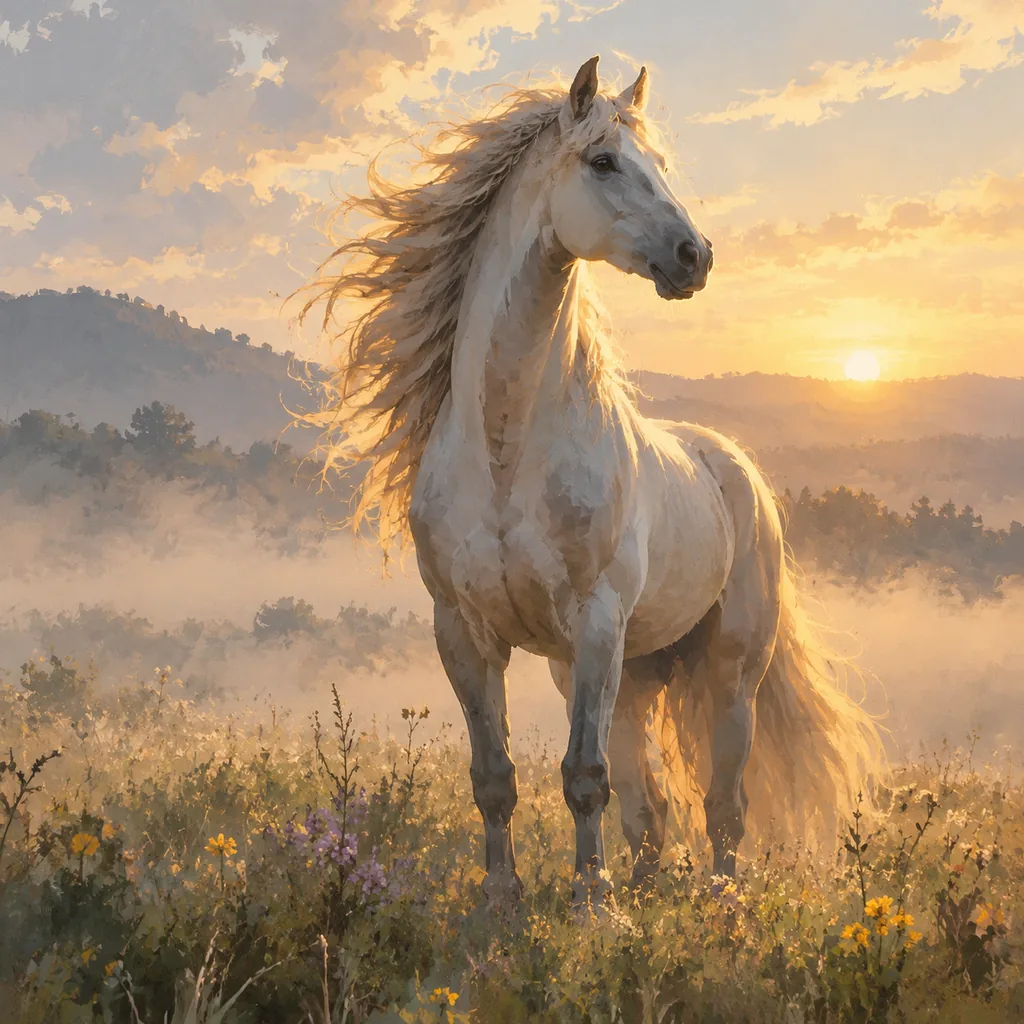Majestic Horse in Misty Field