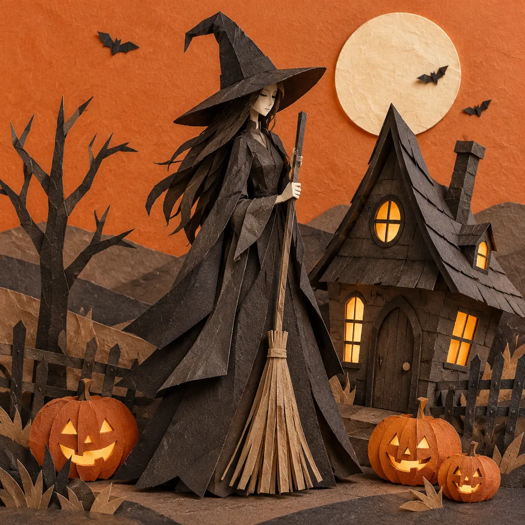 Papercraft Halloween Witch Cottage Diorama