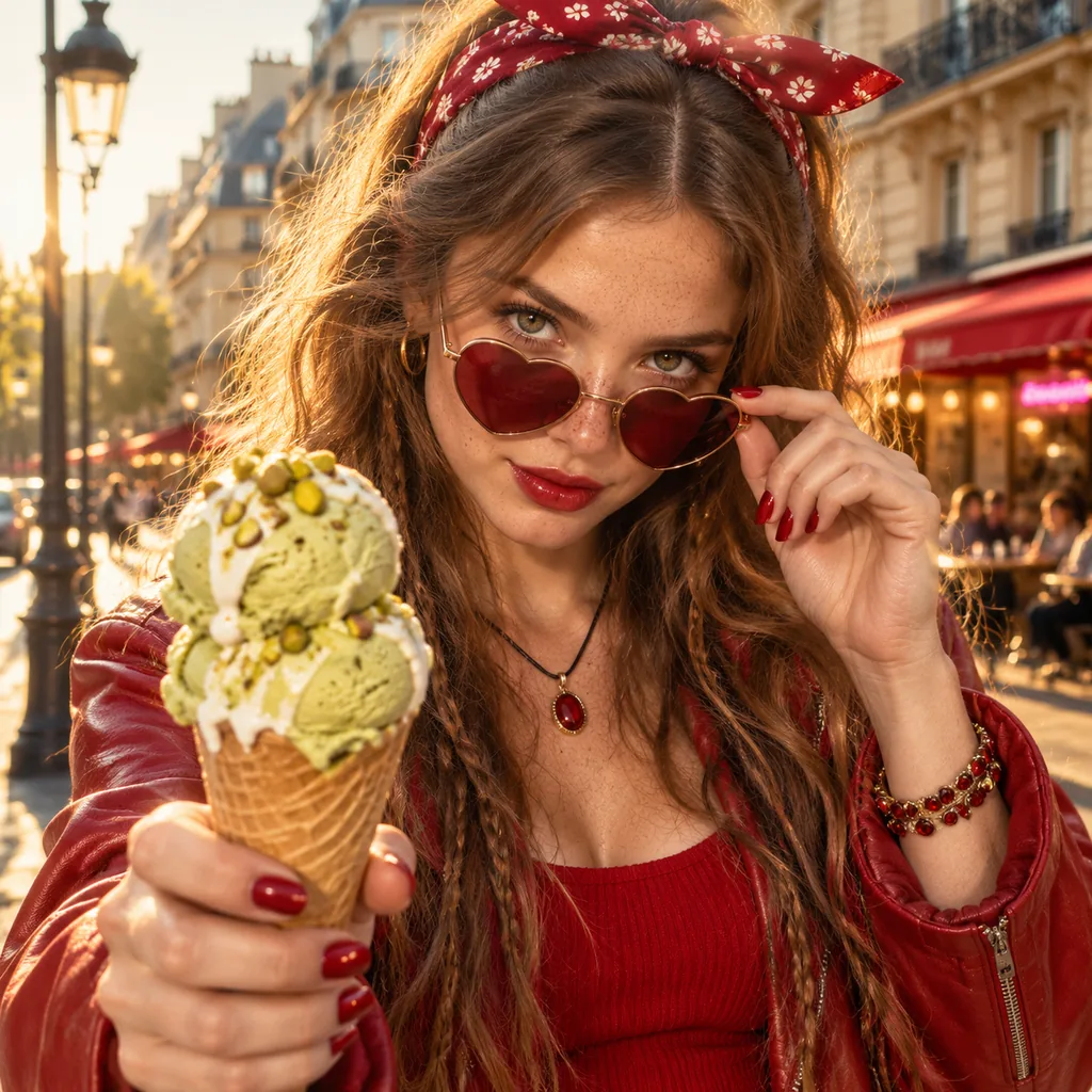 Pistachio Cone Paris Golden-Hour Portrait