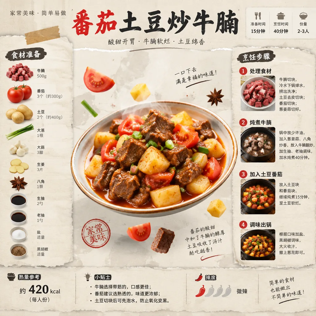 牛腩菜谱海报，悬浮食材与拼贴版块