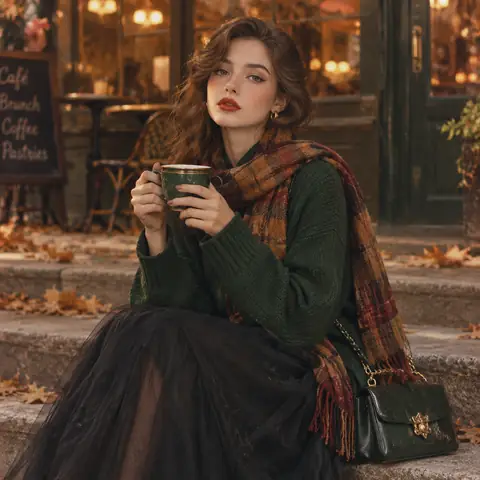 Vintage Café Street Portrait with Analog Film Grain