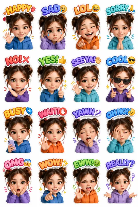 16-Sticker 3D Chibi Emoji Pack from Your Photo