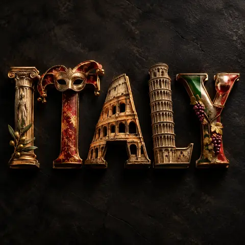 3D Metallic Country Name Typography Prompt