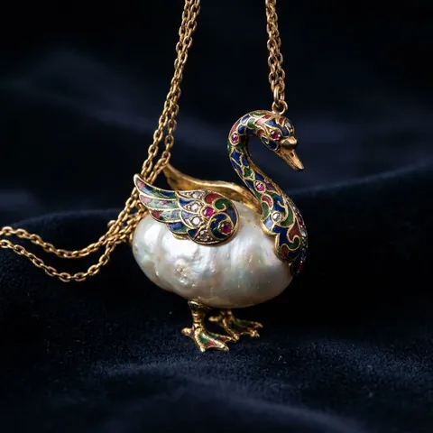 Baroque Pearl Swan Pendant Still Life