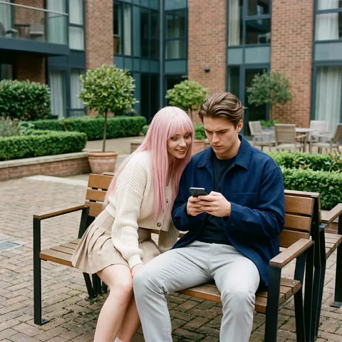 Bench Phone Prank Rom-Com Still
