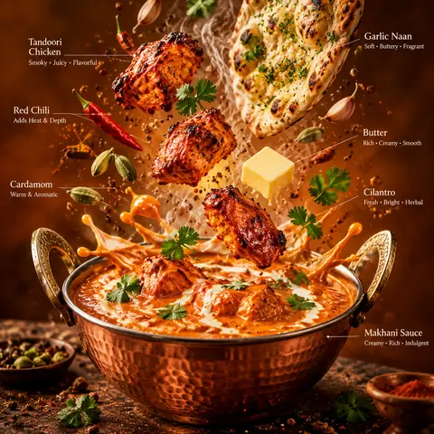 Butter Chicken Floating Spice Poster