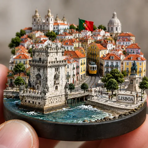 Miniature City Diorama Held Between Fingers