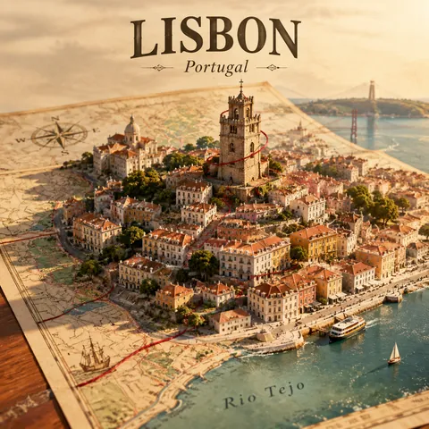 City Rising From a Vintage Map
