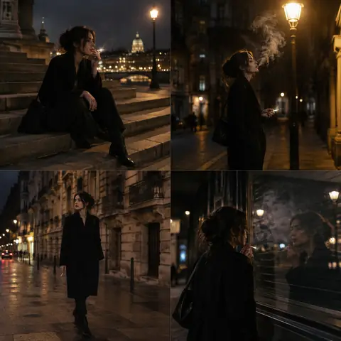 Night City Walk 4-Panel Film-Still Collage