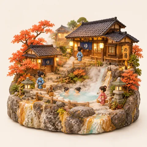 Clay Miniature Onsen Village Diorama