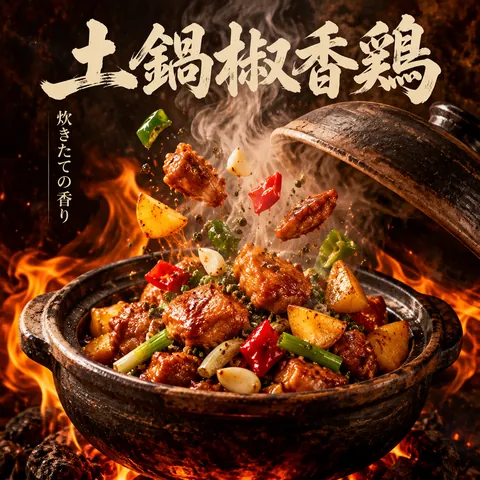 Clay Pot Pepper Chicken Lid Eruption Poster