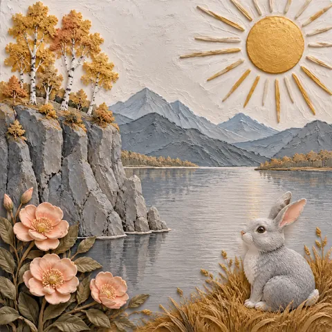 Clay Relief Rabbit Landscape Panel