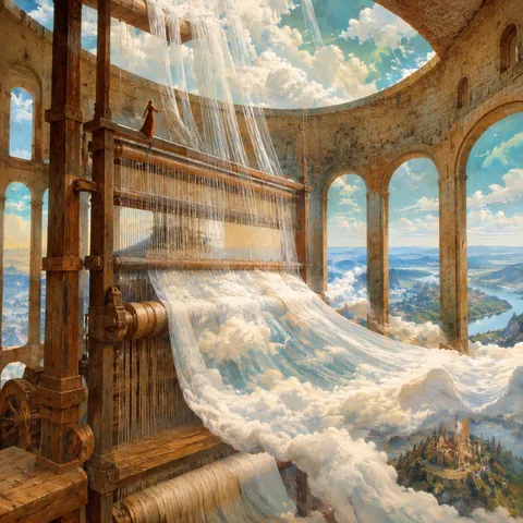 Cloud Loom Surrealist Tower Painting