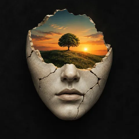 Cracked Mask with an Inner Landscape