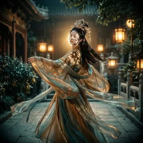 Dunhuang Flying Apsara in a Moonlit Courtyard