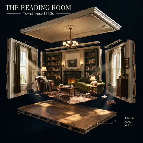 Exploded Room: Walls and Furniture Floating in 3D