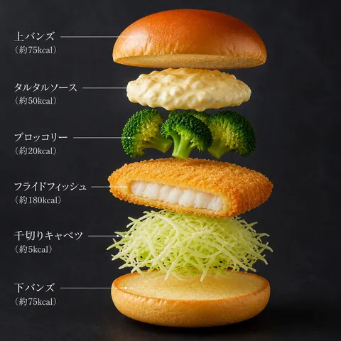 Fish Burger Japanese Calorie Exploded Diagram