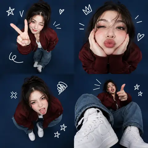 Fisheye 2x2 Grid with Doodles and Wacky Faces