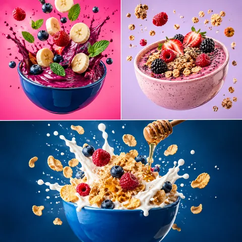 Floating Breakfast Bowls with Frozen Splashes