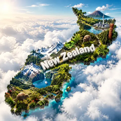 Floating Country-Shaped Island Poster Prompt