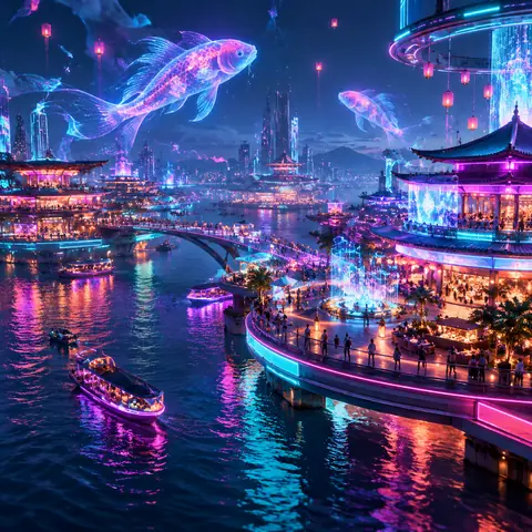 Floating Cyberpunk Entertainment Harbor