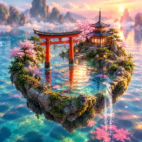 漂浮鳥居小島微縮關鍵幀