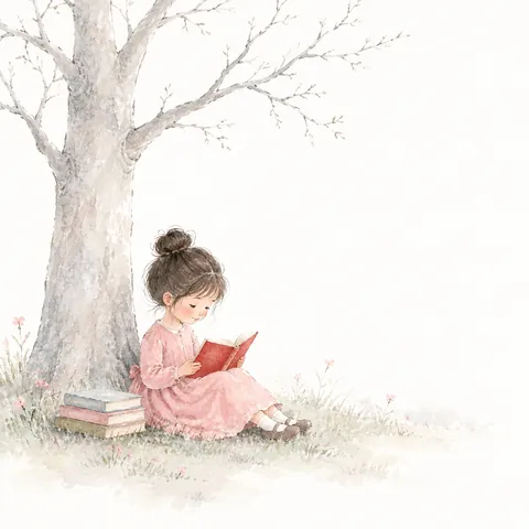 Girl Reading Under a Tree Watercolor