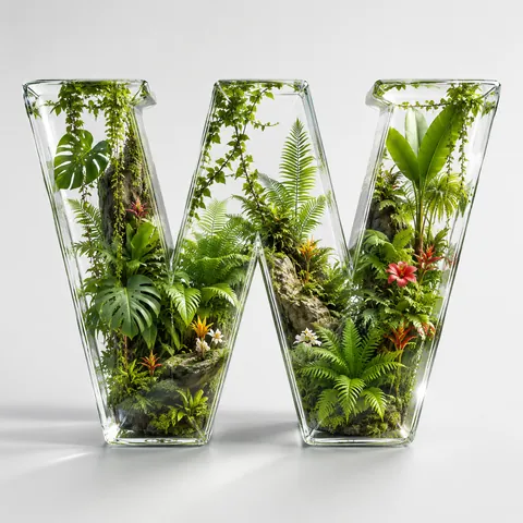 Glass Letter Jungle Terrarium Render