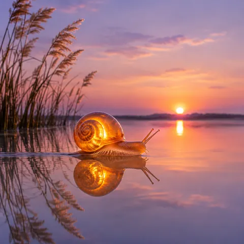 Glowing Snail Sunset Water Wallpaper
