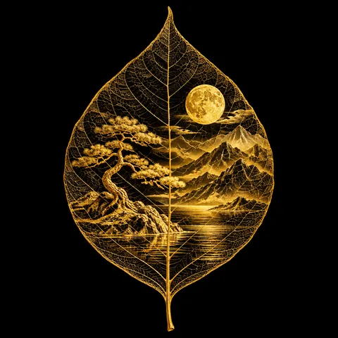 Golden Leaf Skeleton Moon Landscape