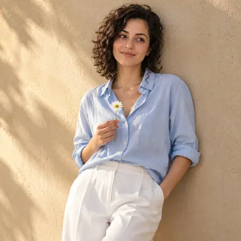Sunlit Beige Wall Fashion Portrait from Your Photo