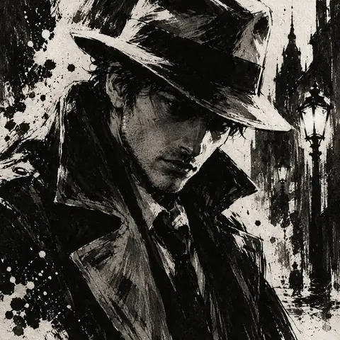 High-Contrast Ink Noir Portrait Illustration