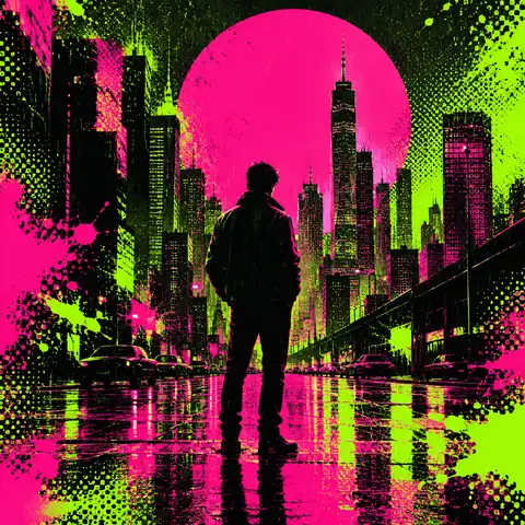 Neon Pop Street Silhouette Poster