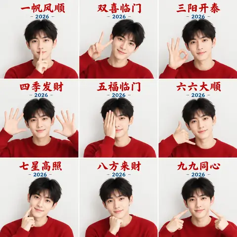 Chinese New Year Nine-Grid Greeting Portrait Prompt