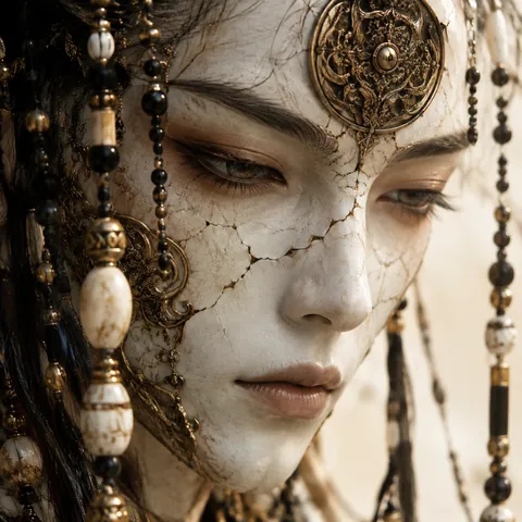 Ornate Porcelain Face with Gold Jewelry