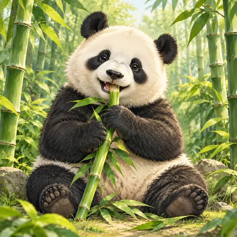 Panda Eating Bamboo Illustration
