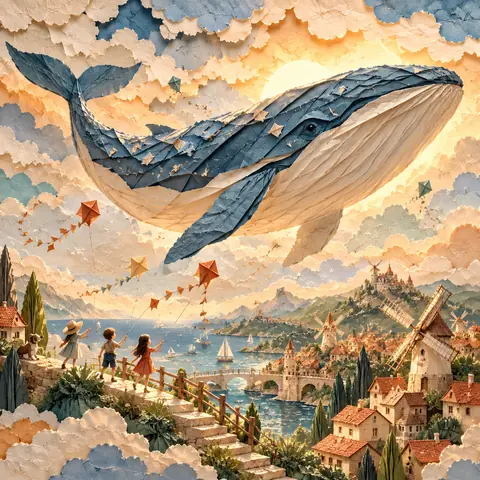 Paper-Cut Whale Sky Diorama
