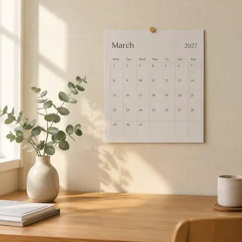 Paper Wall Calendar Desk Still Life
