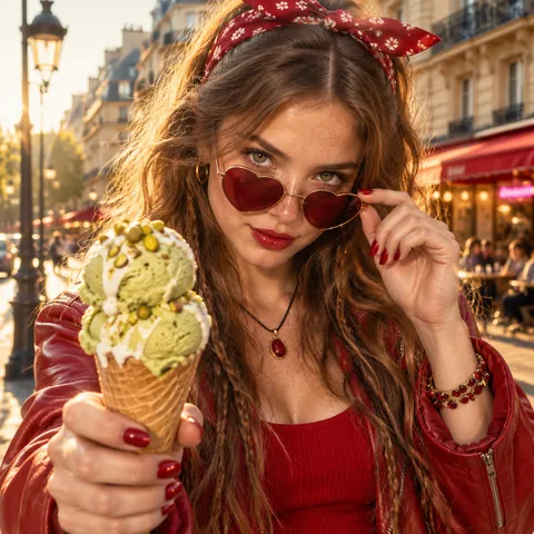 Pistachio Cone Paris Golden-Hour Portrait