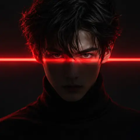 Red Neon Strip Across the Eyes Studio Portrait