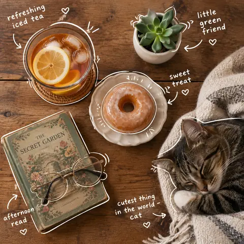 Cozy Flat Lay with Hand-Drawn Doodle Labels