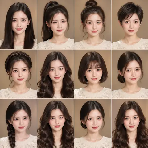 Same Face, Many Hairstyles: Grid Collage Prompt
