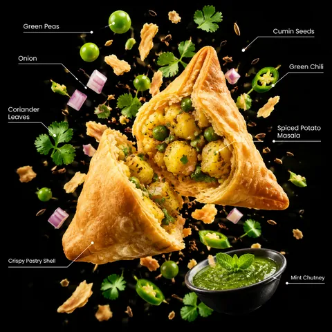 Samosa Cut-Open Mid-Air Infographic