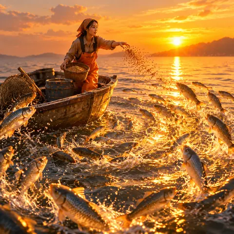 日落魚群旋渦關鍵幀