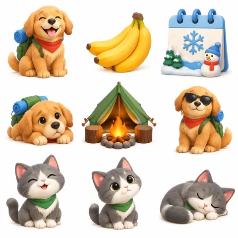 Tactile 3D Icon Set in a 3×3 Grid Prompt