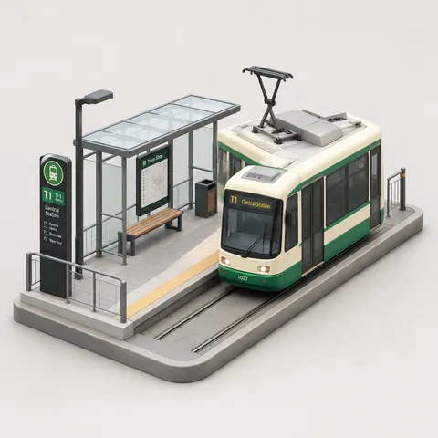 Minimal Isometric Transit Stop Diorama